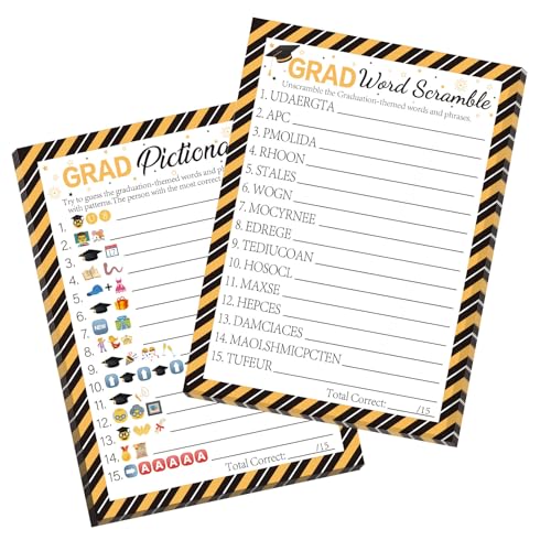 COCHIE 30 Players Class of 2026 Graduation Party Games Graduation Pattern Words Pictionary Game Word Scramble Guess Game with Answer Key Grad Parties Supplies Favor (Grad Pictionary)