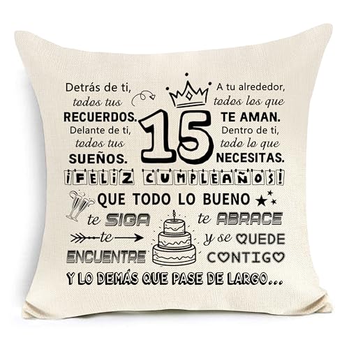 Awyuan Funda de cojín de 15 cumpleaños para 15 años Niñas Niños Amigo Hija Hijo Hermana Hermano Sobrina Sobrino Nieta Nieto Primos Regalo de cumpleaños Regalo Inspirador