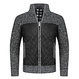 YOUTHUP Cardigan Hommes Veste en Maille Ouvrez Front Zippé Gilet Tricoté Chaude Veste d'hiver Doublé en Polaire, Gris Foncé, XL