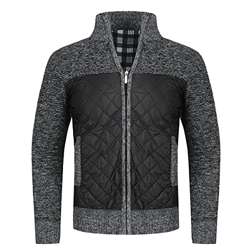 YOUTHUP Cardigan Hommes Veste en Maille Ouvrez-Front Zippé Gilet Tricoté Chaude Veste d'hiver Doublé en Polaire, Gris Foncé, XL