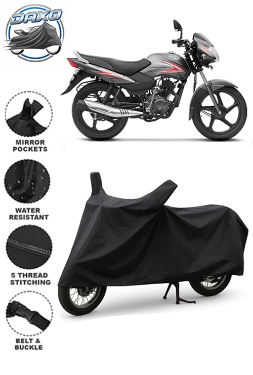Image of DAXO Waterproof Bike Cover for TVS Sport | All Weather Protection from Rain, Dust, UV Rays & Scratches with Mirror Pockets & Buckle Belt | Sport Bike Cover