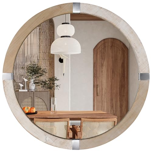 Rustic-Round-Mirrors-315-Wooden-Circle-Mirror-Hanging-Wall-Decorative-Mirror-Distressed-Natural-Wooden-Farmhouse-Frame-with-White-Wash-Edge-for-Bedroom-Bathroom-Living-Room-or-Entryway Rustic Round Mirrors 315 Wooden Circle Mirror Hanging Wall Decorative Mirror Distressed Natural Wooden Farmhouse Frame with White Wash Edge for Bedroom Bathroom Living Room or Entryway