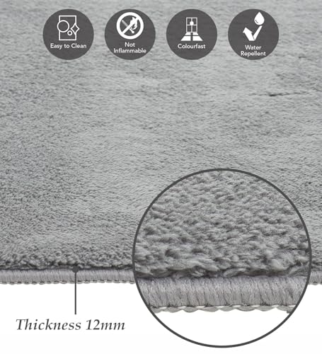 Image of Obsessions Polyester Bedside Runner with Solid Pattern Felt Backing, Ideal for Bedroom & Living Room 60x150cm, Grey