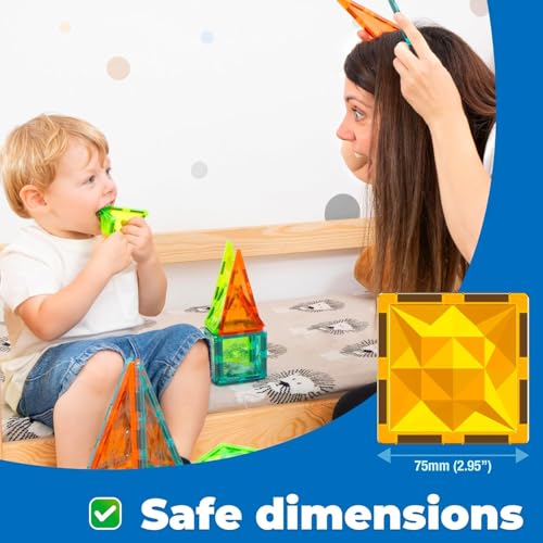 Image of Magnetic Tiles for Kids Ages 4-8, 25 Piece Dinosaur Building Blocks Set with T-Rex & Stegosaurus, Magnet Toys for Toddlers & Preschoolers - Educational Construction Toy Magnetic Building Sets Tiles