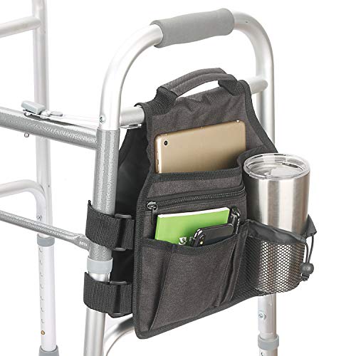 Side Walker Bags,Walker Organizer Pounch For Rollator And Folding Walkers,Walker Side Accessories For Elderly, Seniors, Handicap, Disabled (Double Sided) (Black) #TOP5