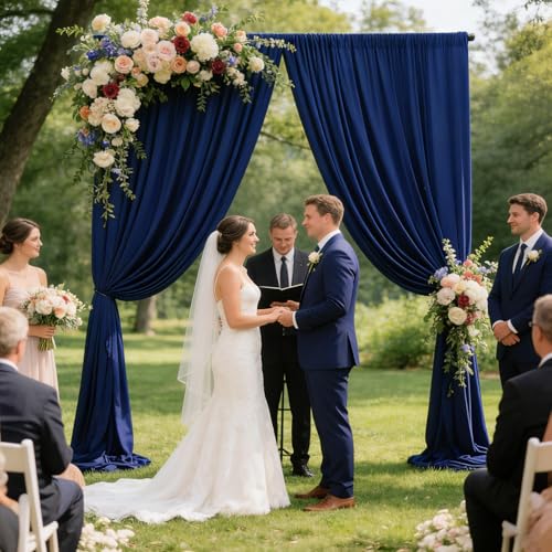 Image of 10ft x 10ft Blue Backdrop Curtains for Parties, Polyester Fabric Backdrop Drapes with Rod Pockets for Weddings, Birthday, Photography, Mother's Day, Graduation Party Background Curtain, 2 Panels