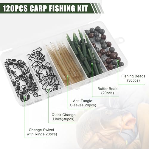 Lot de 120 accessoires de pêche à la carpe avec perles et manchons