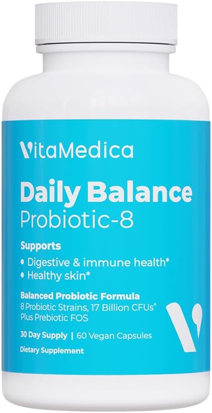VitaMedica Probiotic-8 for Healthy Gut and Digestion W/ 8 Species & 8 Billion CFUs per Serving, 60 Vegetarian Capsules