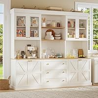 Myricore Kitchen Pantry Cabinet Set, White Freestanding Coffee Bar with Glass Door