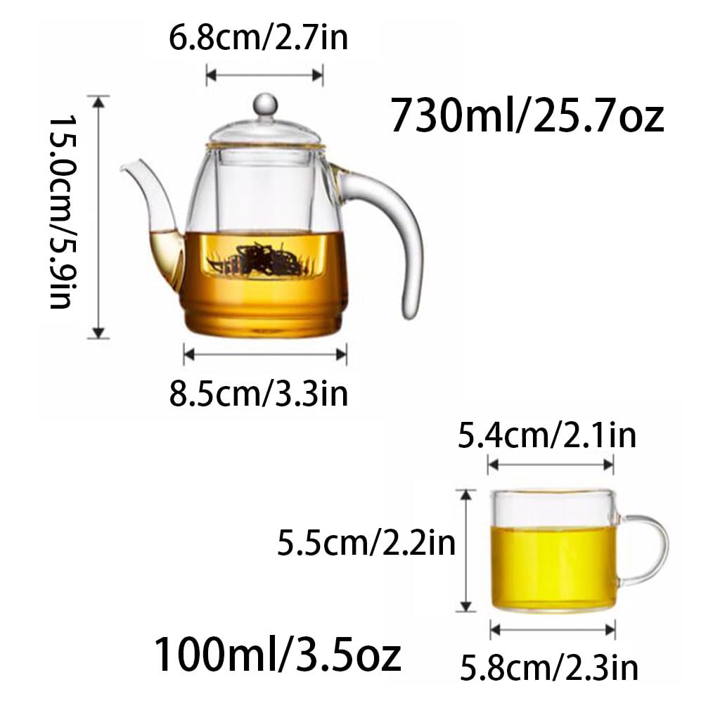 Glas-Teekanne für zu Hause mit Einsatz, Teebereiter, großes Fassungsvermögen, transparenter Obst-Teekessel, Tee-Set, 730 ml