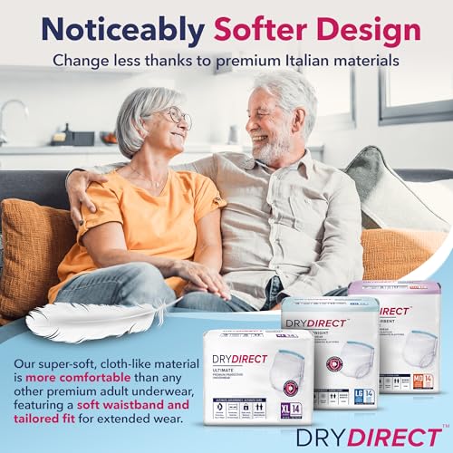 Dry Direct Ultimate Underwear, Made-in-USA Adult Diapers, Max Absorbency Disposable Incontinence Protection - Medium (Pack of 18)