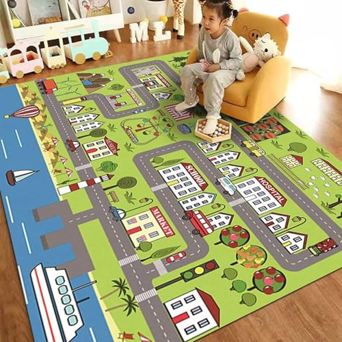 カーペット ラグ 道路 キッズ プレイマット 60*90CM ロードマップ ラグマット キッズ 線路 丈夫 知育マット 学習 幼稚園 児童向け 面白い ふわふわ カラー 長持ち 知育赤ちゃん 学べる 子供マット 駐車場 遊びマット 子ども 子供部屋 保育園