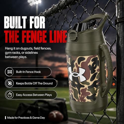 Image of Under Armour Insulated Water Bottle with Handle & Fence Hook, Half Gallon Sports Water Jug, Leak-Resistant & BPA-Free for Baseball, Football & Gym - Green Hyper Camo, 64oz