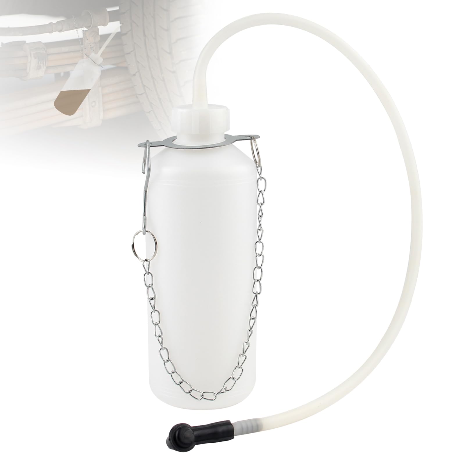 Spurgo per freni, 1 l, dispositivo di sfiato dei freni, con tubo da 60 cm e adattatore universale in gomma, per riparazione auto