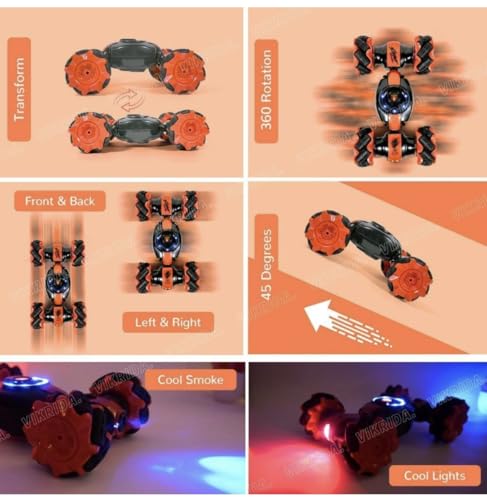 Image of RC Drift Stunt Car, Premium 2.4G RC Car Toy Independent Signal Cool Fun 360 Degree Rotation for Outdoor, High Speed with Water Smoke Rechargeable Transverse Tires (Multicolour)