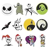 12Pcs Nightmare Christmas Halloween Iron on Patches Horror Classic Movie Character Jack and Sally Sew on Repair Embroidered Applique Scary Cartoon Anime Xmas DIY Craft Gifts for Clothing Backpack Hat