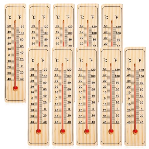 10x Garten Thermometer mit Celsius & Fahrenheit Skala, Haushalt Analog Außenthermometer, Wetterstation aus massivem Buchenholz, hohe Genauigkeit,...