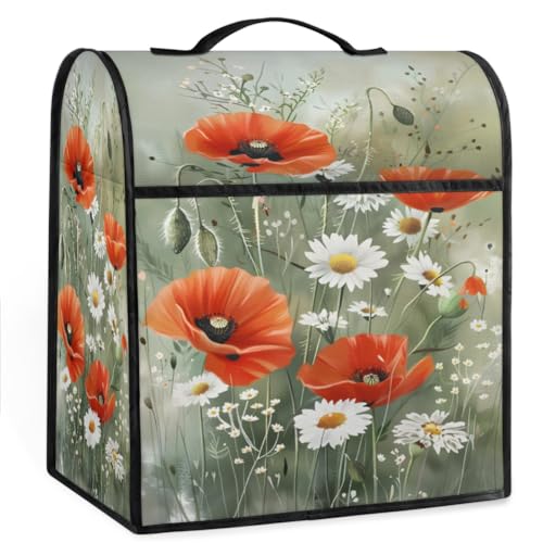 Coffee Maker Cover Daisy Poppy Flower Kitchen Appliance Covers Small Appliance Covers Blender Cover Juicer Cover Dust Covers for Kitchen Appliances with Top Handle and Pockets,Washable,B830