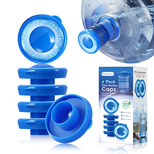 Magicfour 5 Gallon Water Bottle Caps, 6 Pack Dew Water Cap Replacement, Reusable 55mm Dew Gallon Caps Upgrade Leakproof 3 & 5 Gallon Water Bottle Lids Compatible with Primo, Nestle Water Bottle