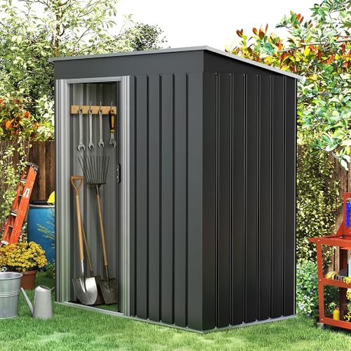 LUXOAK Geräteschuppen Metall 150x75.5x181cm wasserdichtes Gerätehaus mit Schiebetür rostbeständiger Gartenschuppen aus verzinktem Stahl ideal für Garten Fahrräder und Werkzeuge
