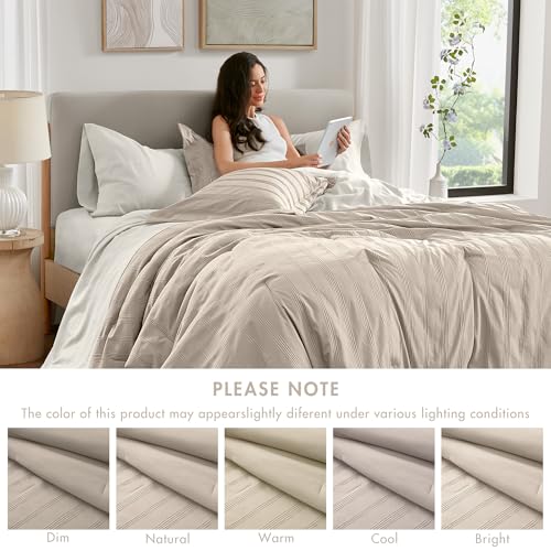 Madison Park Essentials Striped Comforter Set Full, 7 Pieces Modern Minimalist Jacquard Bedding Set for All Season, Bed in A Bag with Sheet Set and Soft Brushed Reverse, Lightweight Neutral by Madison Park Essentials - Image 8