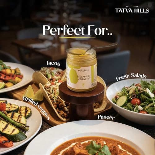 Image of TatvaHills Superfoods Pineapple Habanero Hot Sauce | Tropical Sweet Heat with Real Pineapple and Yellow Habanero | No Preservatives, Small Batch | 170g