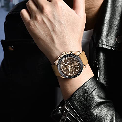 Image of BENYAR Mens Watches Quartz Movement Chronograph Leather Strap Fashion Business Sport Design 30M Waterproof Scratch Resistant Elegant Gifts for Men