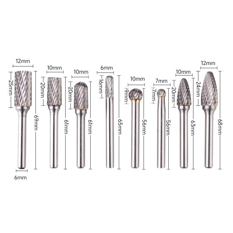 8-Piece Set of 6Mm Handle Tungsten Steel Grinding Head Set Rotary File Electric