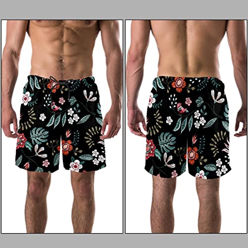 Maillots de bain pour hommes à motif floral d'oiseaux et short de plage léger JDEZ