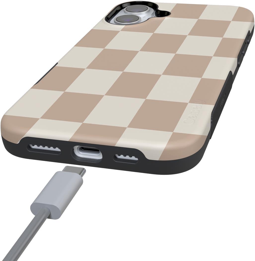 Casely iPhone 16 Case | Fit Check | Neutral Checkerboard | Bold Protective Design | Compatible with MagSafe