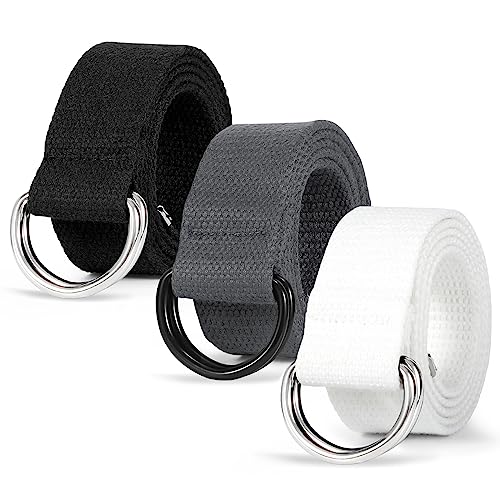 LEACOOLKEY Men Women Double D Ring Canvas Belt with Sliver Buckle Casual Web Fabric Belts Military Belt for Men