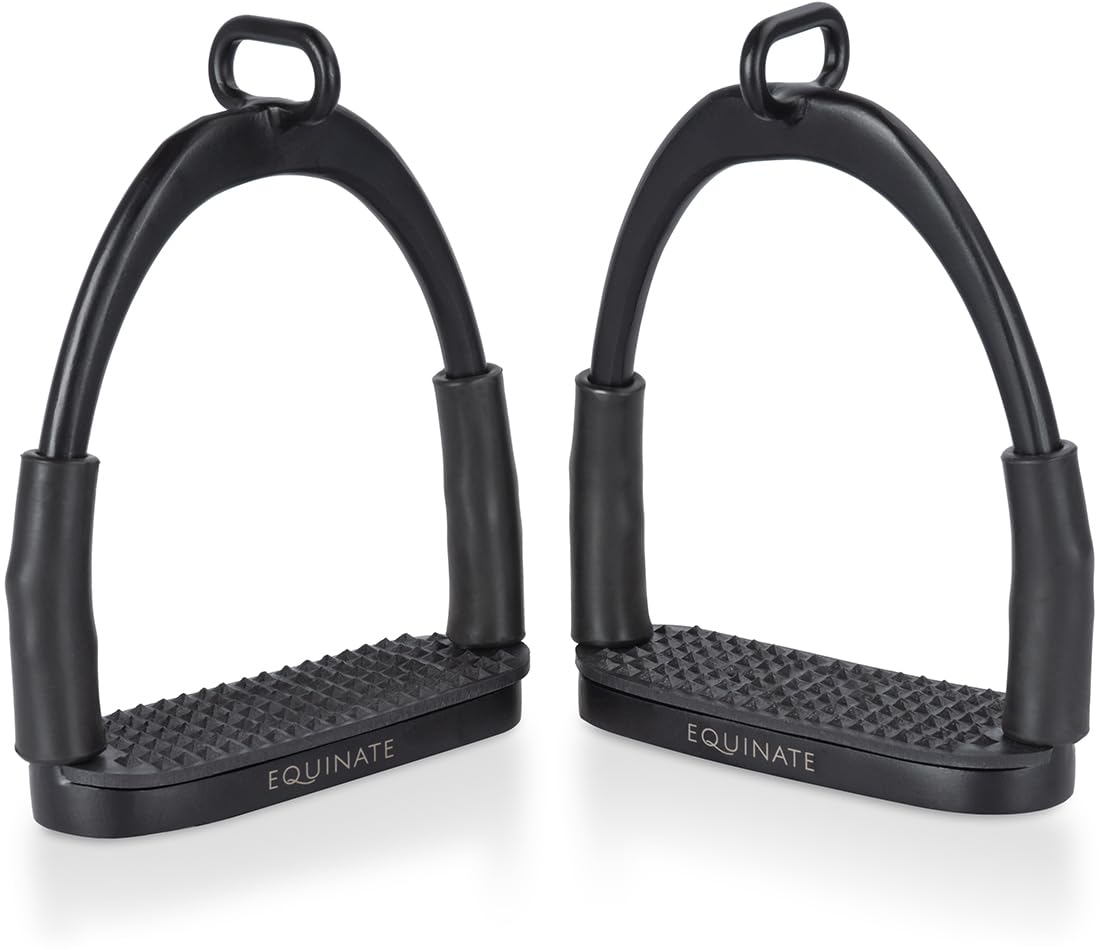 Equinate Sicherheitssteigbügel Manchester 12cm Schwarz Matt Anti-Rutsch Trittfläche Gummi 2 Stück