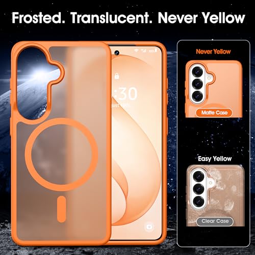 Image of Oterkin Magnetic Samsung Galaxy S26 Case, Orange | Matte, Compatible with MagSafe, Frosted Translucent, Shockproof Anti-Scratch Slim Fit, Military Grade Protection
