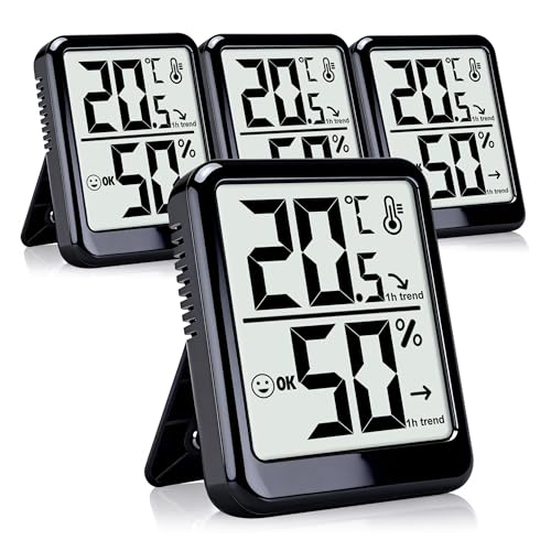 4-Pack Room Thermometer Indoor Hygrometer, Small Digital Temperature and Humidity Monitor Sensor, Temperature Humidity Gauge Meter for Home Baby Room, Plants, Pets - AAA Battery Included