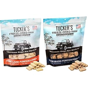 Tucker’s Uncooked Frozen Freeze Dried Uncooked Canine Meals, Pork, Lamb & Pumpkin Formulation and Pork, Bison & Pumpkin Formulation, Pink Meat Selection Pack of two