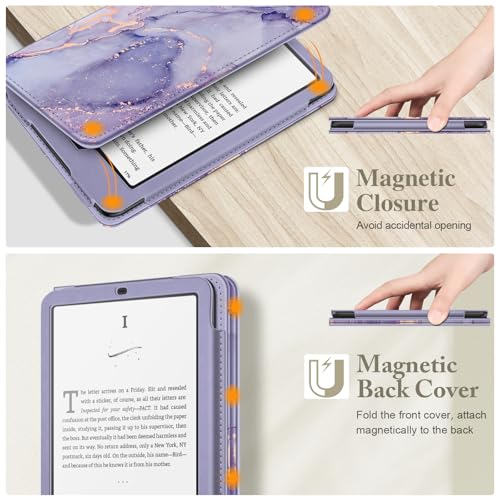 Image of Fintie Case for 7 inch /6.8 inch Kindle Paperwhite(12th /11th Generation-2024 /2021) and Kindle Colorsoft Signature Edition -Slim Foldable Stand Cover Auto Wake /Sleep for Paperwhite 2024, Lilac Marble