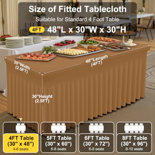 Image of Smiry Spandex Elastic Fitted Table Cloth Skirt for 4FT Rectangle Table | Stretch Washable Table Cloth, Banquet Table Cover for Wedding, Party, Indoor & Trade Shows, (Brown, 48Lx30Wx30H)