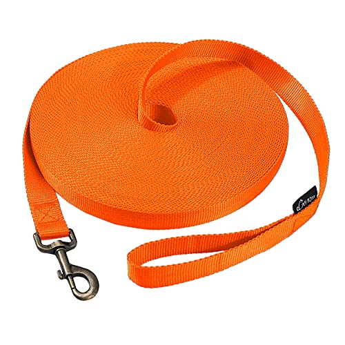 Image of HIKISS Long Dog Leash Obedience Recall Training Agility Lead with Thickening Material for Large Dog - 15ft 20ft 30ft 50ft 100ft Training Leash(Orange 20ft)