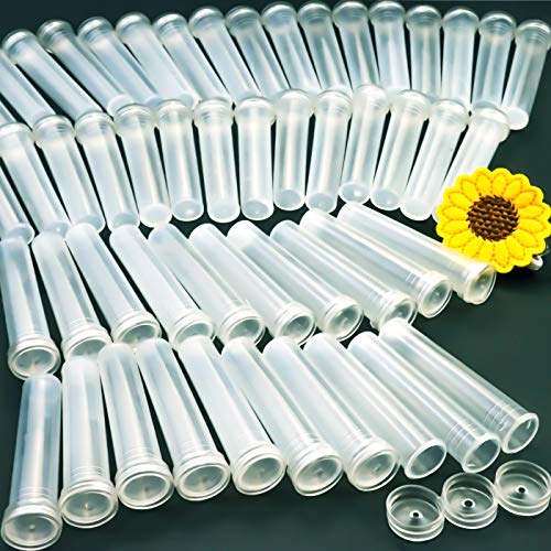 Heatoe 50 Pack Clear Floral Water Tubes Vials Plastic Flower Vials Tubes Stem Rose Water Tubes Vials Water Container Tubes for Flowers Rose Milkweed