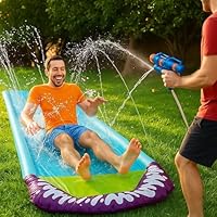 Giant Inflatable Lawn Water Slide for Kids & Adults, 474×72cm Slip and Slide with Splash Pool and 2 Surfboards, Outdoor Summer Garden Sprinkler Toy, Durable PVC Easy Setup Water Play Mat