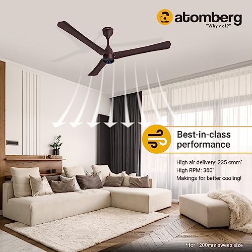 Image of atomberg Renesa+ 1200mm BLDC Ceiling Fan with Remote Control | BEE 5 star Rated Energy Efficient Ceiling Fan | High Air Delivery with LED Indicators | 2+1 Year Warranty (Umber Brown)