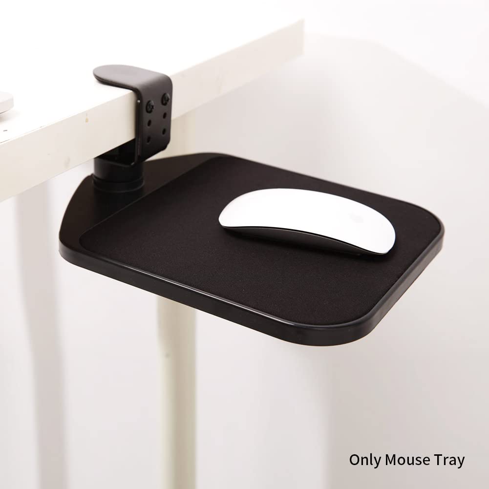 Vassoio per mouse per casa e ufficio, con morsetto sulla piattaforma di estensione girevole a 360°, poggiapolsi regolabile con staffa per computer e tappetino per mouse (nero)