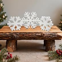 Winter Wooden Snowflake 3 PCS Christmas Wooden Snowflakes Decor Winter Table Decoration Wooden Snowflake Blocks Standing Table Sign Tiered Tray Decoration Xmas Indoor Home Mantle Tabletop Decor