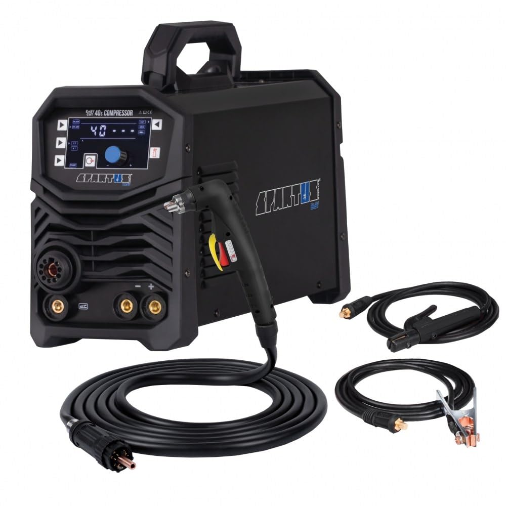 Spartus EasyCUT 40s Compressor - Taglierina al plasma inverter con compressore integrato e accensione pilota per un taglio preciso di metallo fino a 20 mm - 40 A potenza, 230 V