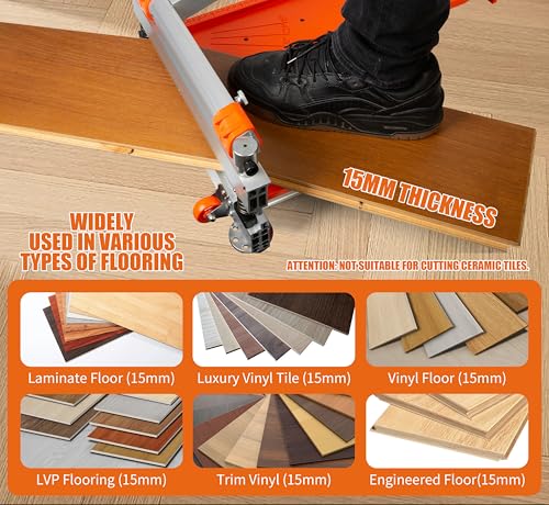 Image of CUTTEREX 13 inch Pro. Vinyl Floor Cutter-No Dust,No Noise,No Electricity. Multi-Angle Cuts for Laminate,Vinyl & More, Pro. ALU Long Leverage Handle, Orange & Wheeled