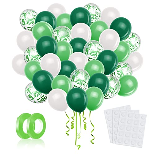 LAPONO Ballon Vert Blanc 60Pcs,Confettis Helium Baudruche Arche Kit 12 Pouces Anniversaire Latex Ballons Gonflable pour Fille Boy Enfant Mariage Jungle Thème Fête Graduation Baby Shower Decoration