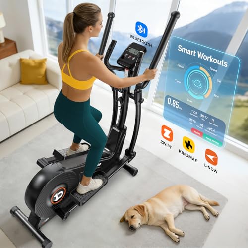 Image of pooboo Elliptical Machine, Elliptical Exercise Machine with 16-Level Resistance&Quiet Magnetic Driving System, Elliptical Machine for Home with LCD Monitor&15.5-17IN Stride, 350LBS Weight Capacity