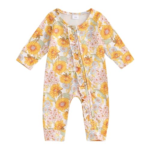Image of Newborn Baby Girl Clothes Flower Romper One Piece Jumpsuit Infant Halloween Outfit Fall Winter Coming Home Outfits