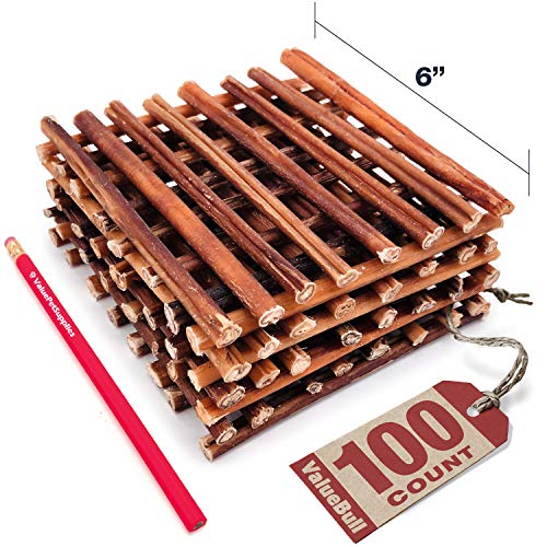ValueBull Bully Sticks for Small Dogs, Extra Thin 6 Inch, 100 Count - All Natural Dog Treats, 100% Beef Pizzle, Single Ingredient Rawhide Alternative, Free Range, Grass Fed, Fully Digestible