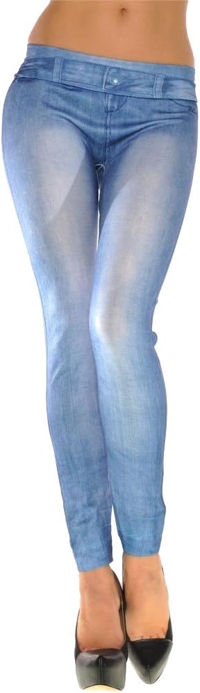 New Stylish Denim Look Ripped Faux Jean Blue Leggings Tights Pants